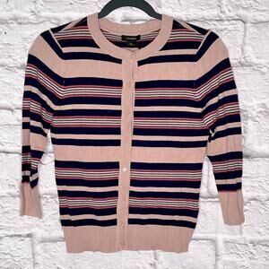 Halogen pink striped button up 3/4 sleeve sweater new size extra small petite